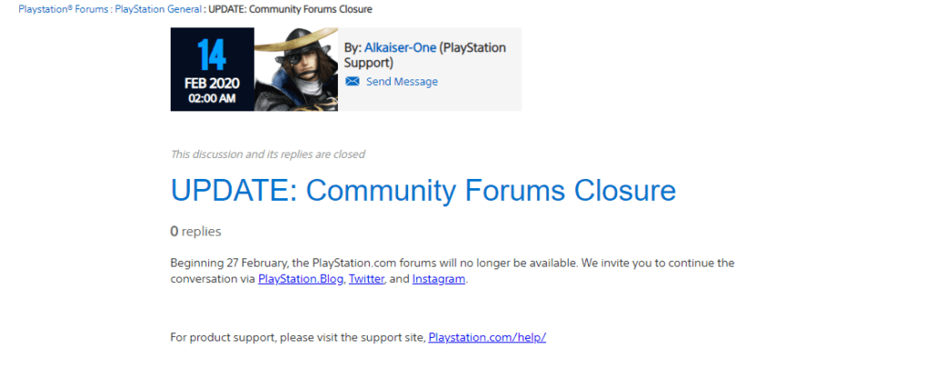 Форму PlayStation буду закрыты в конце февраля