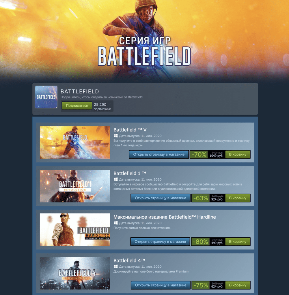 Распродажа игр серии Battlefield в Steam